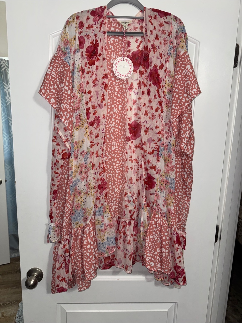 Umgee Rose-Pink Mixed Floral & Leopard Kimono